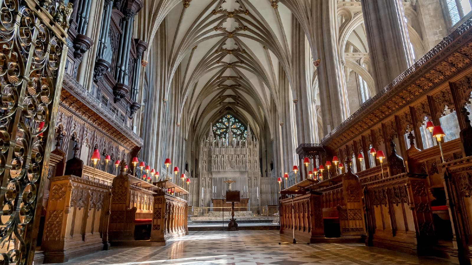 Interior architecture and vaulted ceiling of Bristol Cathedral