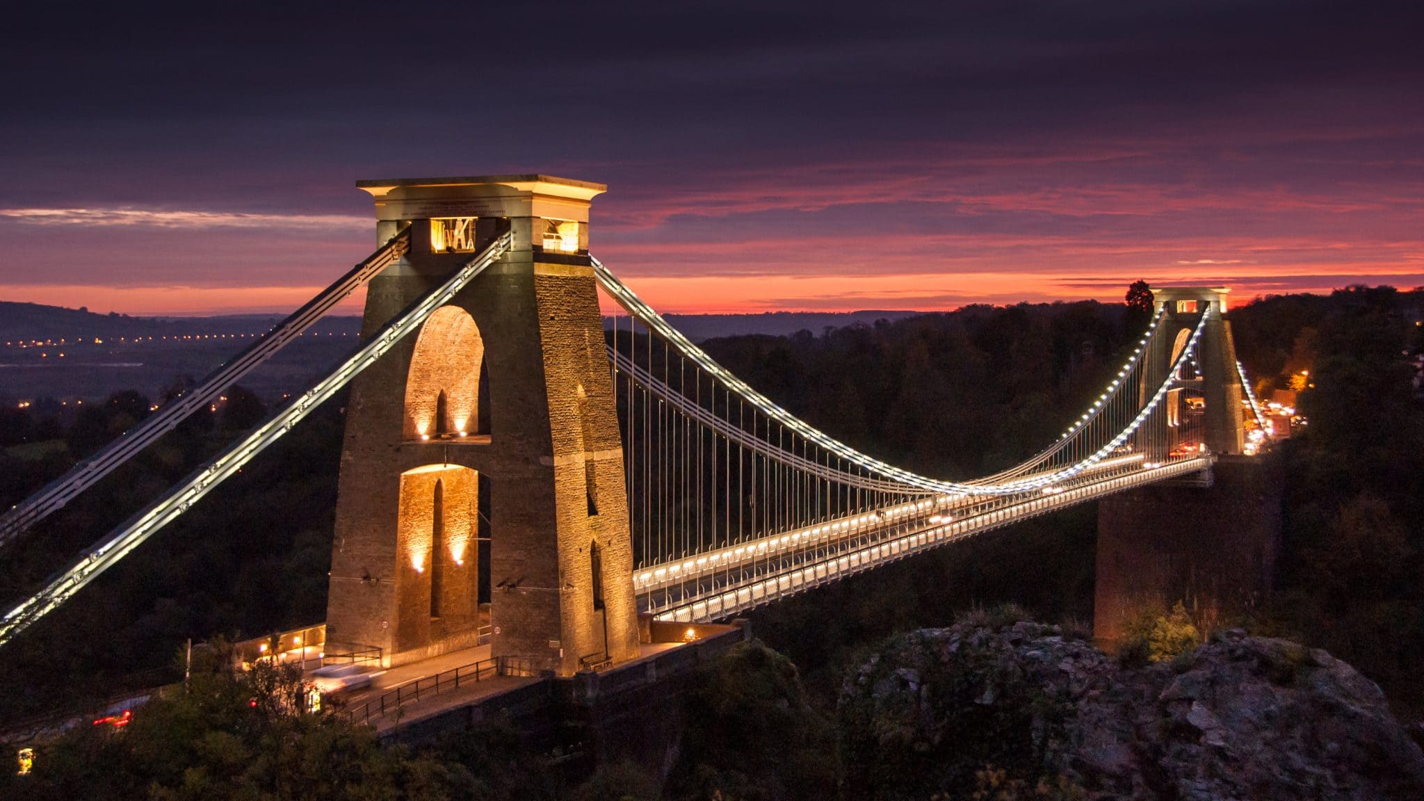 Clifton Suspension Bridge at sunset over the Avon Gorge