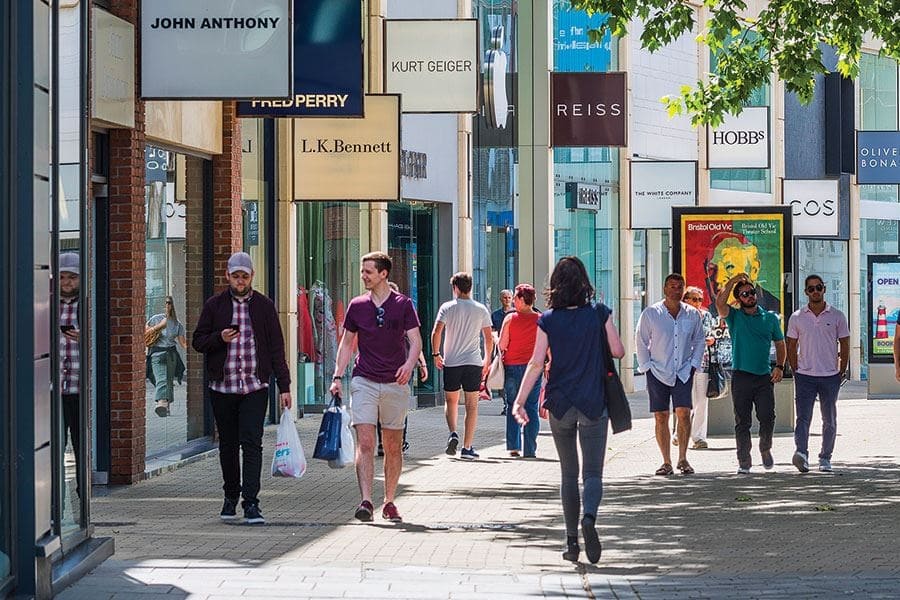 Visitors exploring Bristol city centre